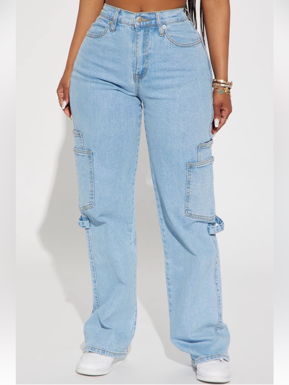Step By Step Utility Straight Leg Jeans - light wash
